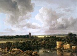 Landscape with Ruined Castle And Church by Jacob Isaacksz. Van Ruisdael