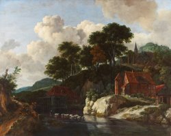 Hilly Landscape with a Watermill by Jacob Isaaksz Ruisdael
