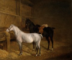 A Grey Pony And a Black Charger in a Stable by Jacques-Laurent Agasse