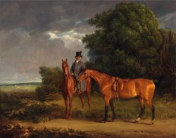 A Groom Mounted on a Chestnut Hunter, He Holds a Bay Hunter by The Reins by Jacques-Laurent Agasse
