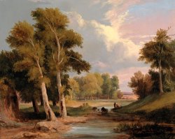 A Wooded River Landscape with Fishermen by James Arthur O'connor