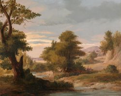 A Wooded River Landscape with Mother And Child by James Arthur O'connor