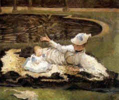 Mrs Newton with a Child by a Pool by James Jacques Joseph Tissot