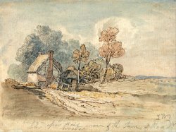 A Thatched Cottage And Trees at The Turn of a Country Road by James Ward