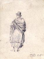 Back View of Country Woman in Hat And Shawl by James Ward