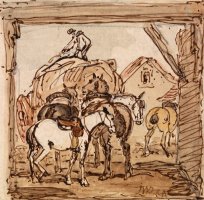 Farmyard And Horses by James Ward
