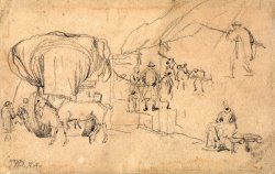 Sheet of Sketches Wagon, Horse, Milkmaid And Other Figure Studies by James Ward