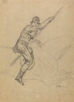 Sir Charles Blunt Hunting The Boar And Escaping From The Tiger a Study for One of a Set of Four Pai by James Ward