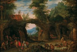 Rocky Landscape With A Mass by Jan Brueghel