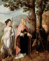 Triptych with The Entry of Christ Into Jerusalem, Saints And on The Outside of The Wings, Patrons of by Jan Van Scorel Schoorl