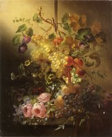Flowers, Fruit, a Bird, And Butterflies on a Table by Jean Baptiste Robie