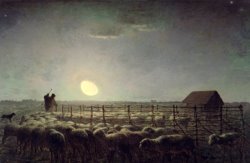 The Sheepfold Moonlight by Jean-Francois Millet
