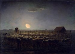 The Sheepfold, Moonlight by Jean-Francois Millet