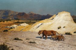 Lioness And Cubs by Jean Leon Gerome