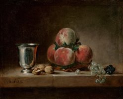 Still Life with Peaches, a Silver Goblet, Grapes, And Walnuts by Jean-simeon Chardin