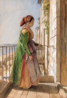 A Greek Girl Standing on a Balcony by John Frederick Lewis