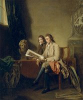 Portrait of a Man And a Boy Looking at Prints by John Hamilton Mortimer