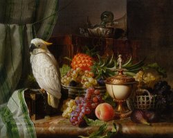 A Cockatoo Grapes Figs Plums a Pineapple And a Peach by Josef Schuster