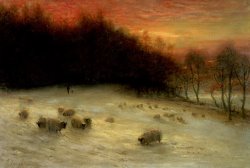 Sheep in a Winter Landscape Evening by Joseph Farquharson