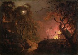 A Cottage on Fire at Night by Joseph Wright of Derby