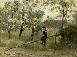 Boerenjongen Op Een Slagboom by Jozef Israels
