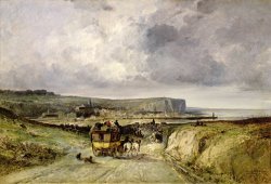 Arrival of a Stagecoach at Treport by Jules Achille Noel