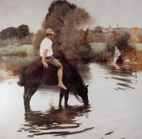 Young Peasant Taking His Horse to The Water Hole by Jules Alexis Muenier