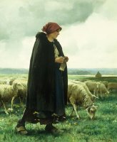 A Shepherdess With Her Flock by Julien Dupre