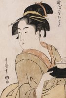 A Bust Portrait Of The Waitress Okita Of The Naniwaya Teahouse by Kitagawa Utamaro