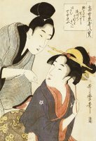 A Double Half Length Portrait Of A Beauty And Her Admirer by Kitagawa Utamaro