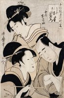 A Triple Portrait of Ohan of The Shinanoya, Choemon And His Wife Okinu by Kitagawa Utamaro
