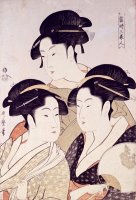 Toji San Bijin (three Beauties of The Present Day)from Bijin Ga (pictures of Beautiful Women), Published by Tsutaya Juzaburo by Kitagawa Utamaro