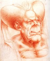 Grotesque Head Chalk Drawing by Leonardo da Vinci