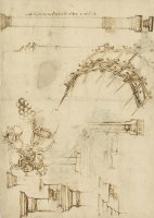 Screw Breech Bombard Decorative Geometrical Drawings Framework Of Self Supporting Military Bridge by Leonardo da Vinci
