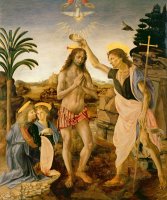 The Baptism Of Christ By John The Baptist by Leonardo da Vinci