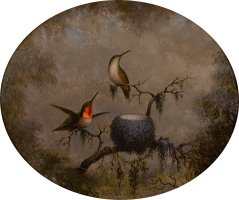 Hummingbirds And Their Nest by Martin Johnson Heade