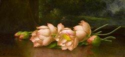 Lotus Flowers a Landscape Painting in The Background by Martin Johnson Heade