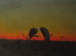 Two Owls at Sunset by Martin Johnson Heade