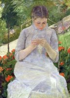 Young Woman Sewing in The Garden by Mary Cassatt