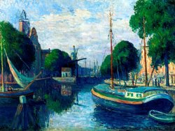 Barges on a Canal at Rotterdam by Maximilien Luce
