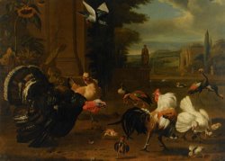 A Palace Garden with Exotic Birds And Farmyard Fowl by Melchior de Hondecoeter