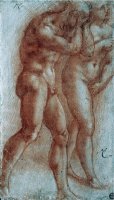 Adam And Eve Chased From Paradise Copy After Masaccio Red Chalk by Michelangelo Buonarroti