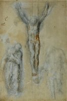 Christ on The Cross Between The Virgin Mary And Saint John by Michelangelo Buonarroti