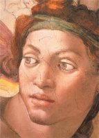 Detail of The Nude Figure Above The Cumaen Sibyl by Michelangelo Buonarroti