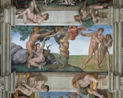Fall of Mankind And Expulsion From Paradise Ceiling Painting in The Sistine Chapel by Michelangelo Buonarroti