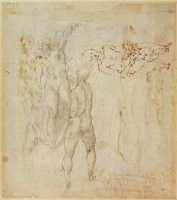 Male Group And Seated Figure with Child Pen And Ink Charcoal by Michelangelo Buonarroti