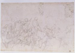 Preparatory Sketch for The Battle of The Cascina And Two Additional Sketches by Michelangelo Buonarroti