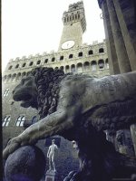 Replica of The David Under Belly of Roman Lion in Piazza Della Signoria Florence by Michelangelo Buonarroti