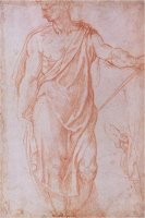 Sketch of a Man Holding a Staff And a Study of a Hand by Michelangelo Buonarroti