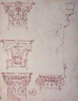 Studies for a Capital Brown Ink by Michelangelo Buonarroti
